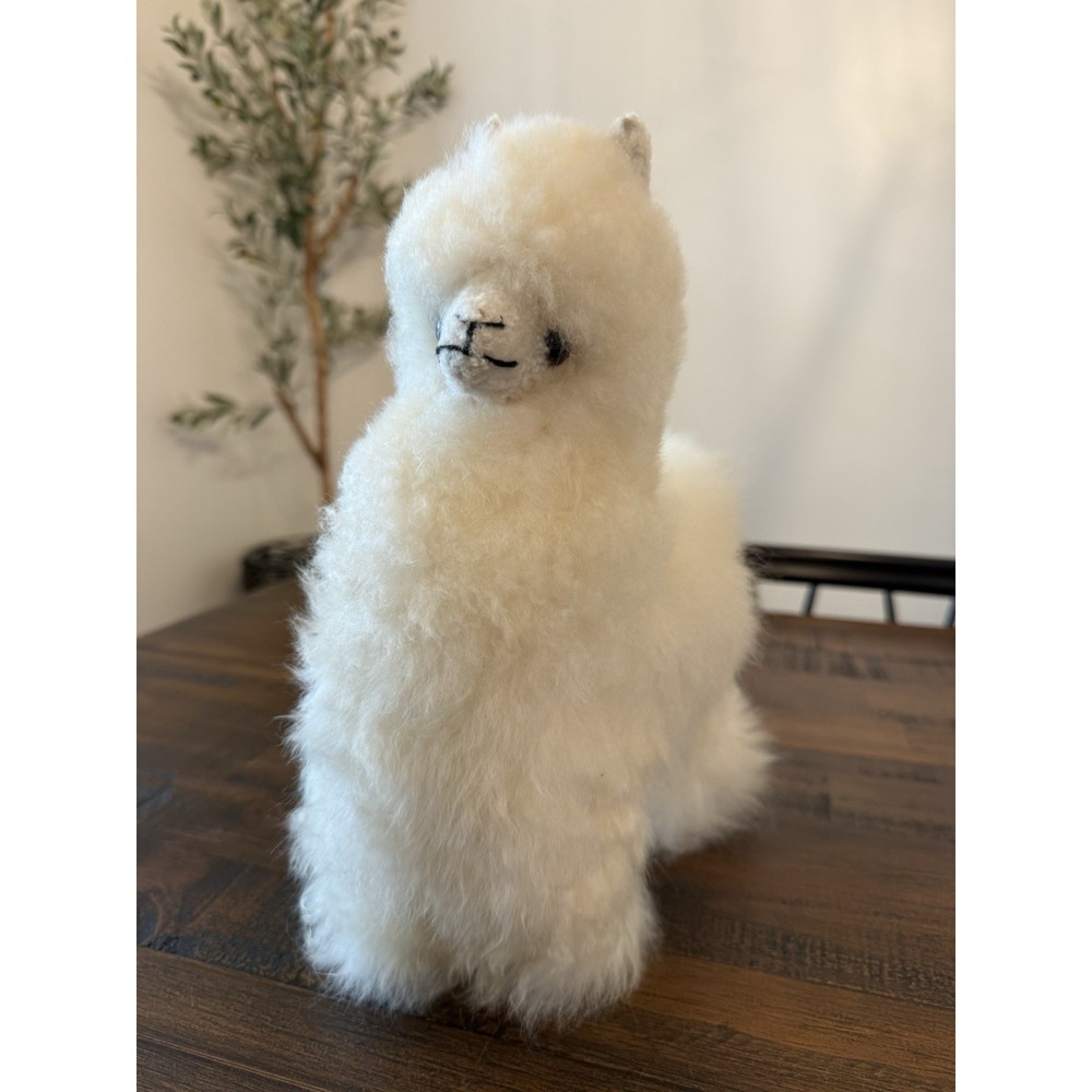 Handmade Alpaca Llama Plush White Real Alpaca Fur Wool Stuffed Animal 12" Peru